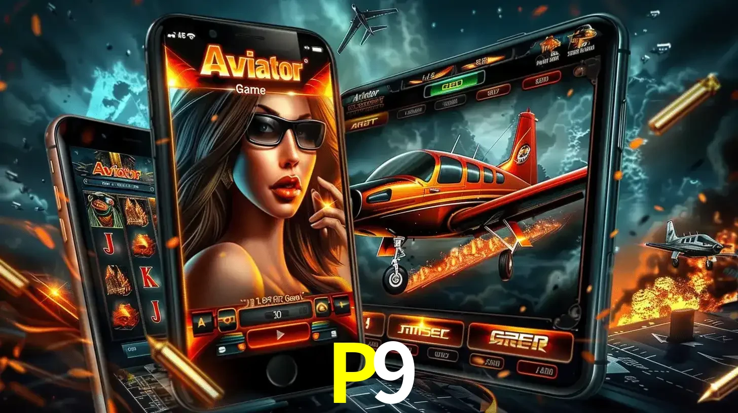 O popular jogo de apostas Aviator exibido em vários celulares e tablets, mostrando a interface emocionante e a ação de voo disponíveis para jogar agora no P9.