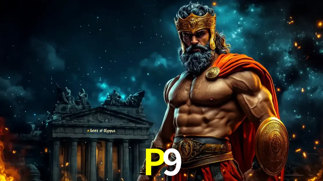 O poderoso Zeus do jogo de slot Gates of Olympus em frente ao seu templo, pronto para lançar multiplicadores divinos e prêmios épicos no cassino online P9.