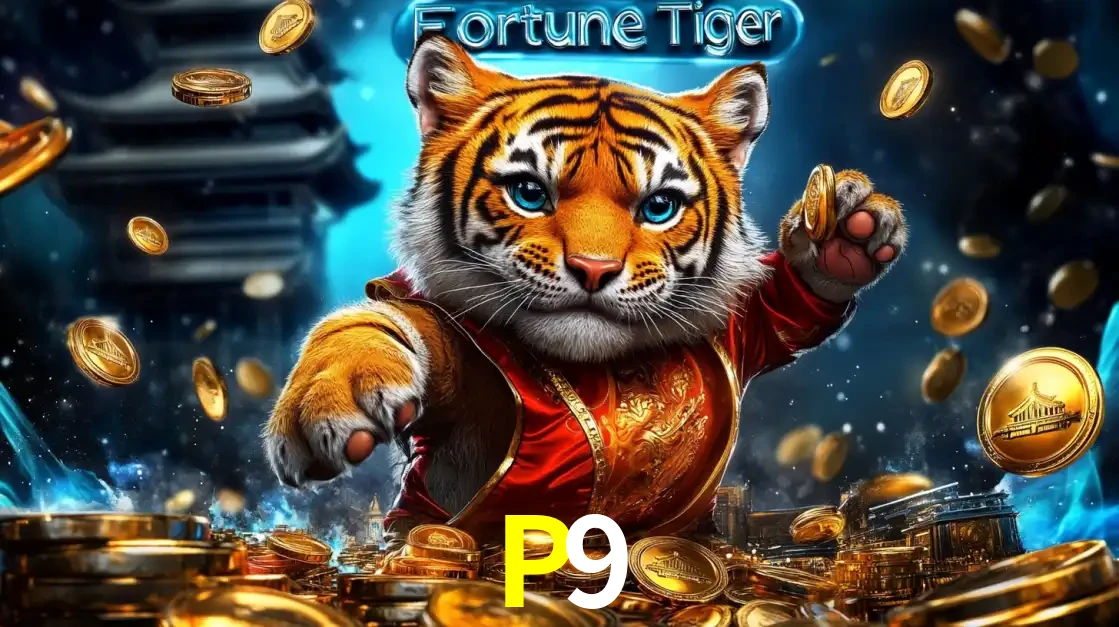 Imagem promocional do jogo de slot Fortune Tiger, com um tigre majestoso em traje tradicional cercado por uma fortuna em moedas de ouro, disponível agora no cassino P9.
